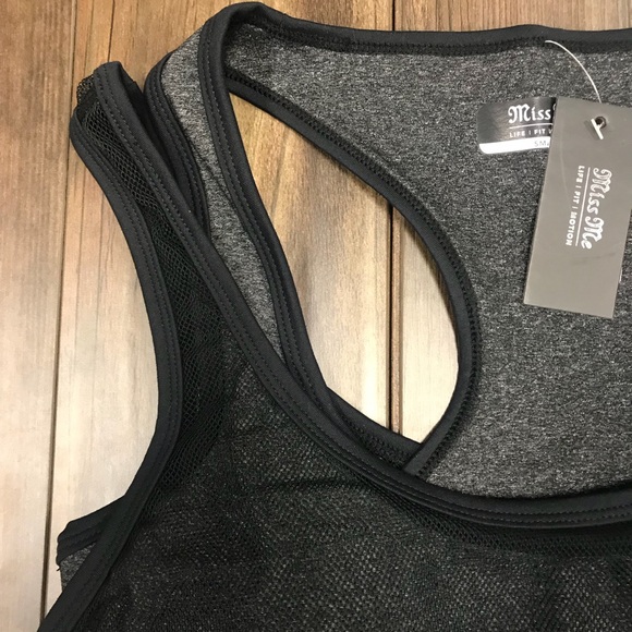 NWT Miss Me Clothing Sports Bra Mesh Black Grey - Picture 2 of 6